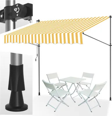 Obrázek produktu pro Clanmacy Klemmmarkise 350x120cm Markýza Výškově nastavitelná balkonová markýza s ruční klikou Ochrana před sluncem bez vrtání pro terasu a balkon Žlutá Bílá
