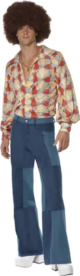 Produktbild von 60er 70er Hippie Herren Schlaghose Patchwork blau