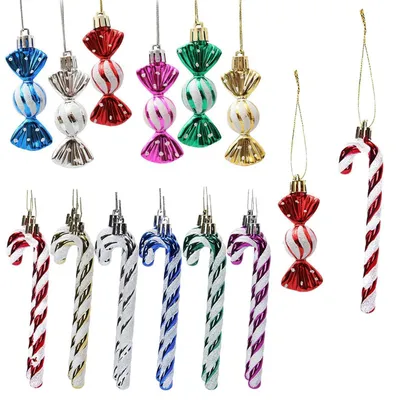 Image de Décorations de Noël : bonbons en forme de bâtonnets de sucre et autres confiseries, 18 pièces, couleurs variées, plastique, environ 14 cm et 8,5 cm