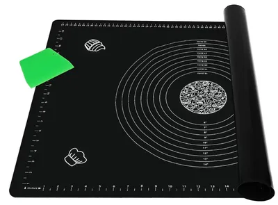 Produktbild von Große rutschfeste Backmatte, Silikon-Backmatte, Antihaftmatte für Teig, Teigmatte, Backmatte für Teig, Teigmatte mit Teigausstecher (schwarz, 71 x 51 cm)