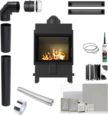 Immagine prodotto di KRATKI Camino LUCY 12 kW Ø 200 Termostato nero con incasso Set per l'installazione