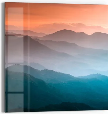 Produktbild von DEQORI Glasbild Echtglas 50x50 cm 'Verschleierte Bergketten' Wandbild Bild modern Deko