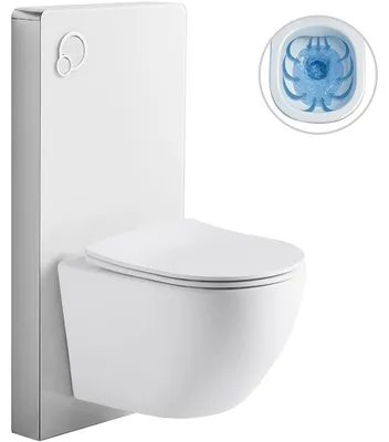 Zdjęcie produktu dla Kompletny zestaw toaletowy Modul/Cesso - biały, połyskliwy - zintegrowane przyciski spłukiwania - pneumatyczny mechanizm spłukiwania - wymiary 49x36 cm