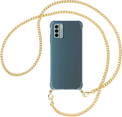 Produktbild von Handykette Backcover-Schutzhülle mit Band (Metall goldfarben) für Nokia G22 (6.5'') - goldfarbene Kette