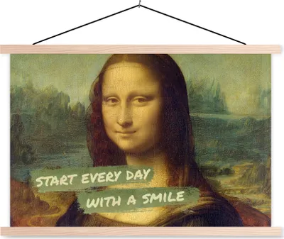 Produktbild von MuchoWow® Textilposter Mona Lisa - Da Vinci - Zitat 60x40 cm mit holzfarbenen Rahmen - Bilder