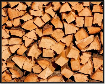 Produktbild von Wallario Wandbild Holzstapel gehackt - Holzscheite für den Kamin, Größe: 40,30 x 50,30 cm, Poster mit schwarzem Aluminiumrahmen