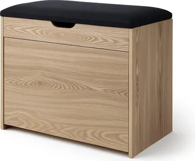 A shoe cabinet with a seat on top, shown against a white background.