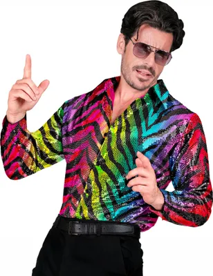 Produktbild von Buntes Paillettenhemd mit Tigermuster für Herren - S / M