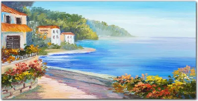 Produktbild von Coloray Bild aus Leinwand 100x50 Leinwand Dekoration - Küste Meer Himmel Blumen
