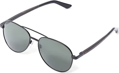 Produktbild von Bonizetti Herren Sonnenbrille BOSTON Breite 136mm Holz Schwarz, Glasfarbe grün 136mm Pilotenbrille, Naturmaterialien