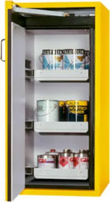 Produktbild von Sicherheitsschrank Typ 90 - Schließautomatik - Türanschlag links - ca. 1,3 x 0,6 x 0,6 m (HxBxT) - 2 Wannenböden - goldgelb - Edelstahl