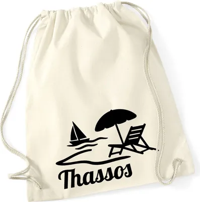 Produktbild von Huuraa Turnbeutel Thassos Inselmotiv Griechenland 12 Liter Natural Baumwolle Rucksack Geschenkidee