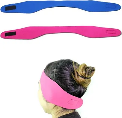 Image de Lot de 2 bandeaux de bain pour enfants, en néoprène, bleu et rose, réglables par velcro, pour le surf, la plongée, le yoga et le vélo.