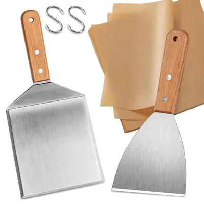 Productafbeelding van Grillspatel plancha spatel - Roestvrij staal - Set van 2 - 30 x 13 cm en 23 x 9,7 cm - Voor smashburgers