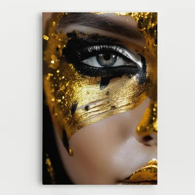 Produktbild von ARTHUB® Leinwandbild 50x70 cm, Black Gold Eyeliner | Wohnzimmerdekoration, Hängende Bilder, Wanddekoration, Heimdekoration, Frauen, Schwarz und Gold