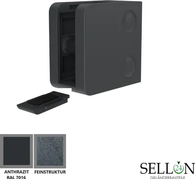 Produktbild von Glashalter Eckig Zamak Sicherungsplatte Klemme RAL7016 Anthrazit inkl. Gummieinlage Anschluss für Glas 6-10,76 | MOD230P.000 RAL 7016 Glas 10,76mm