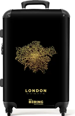 Produktbild von NoBoringSuitcases.com® Großer Koffer - Gold - Karte - Stadtplan - London - Kombinationsschloss TSA - Hartschalen Trolley 4 Rollen - 72 liter - Reisekoffer - 66 cmKoffer Mittelgroß 67x43x25 cm, 72L,