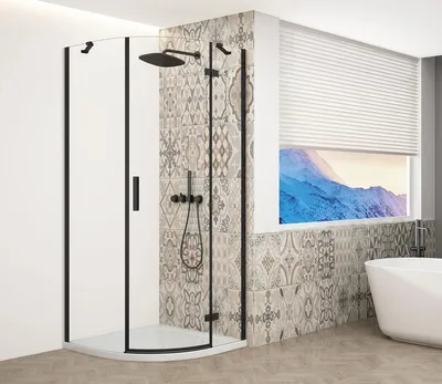 Productafbeelding van TRINITY BLACK Douchecabine, kwartcirkel, 900x900mm, helder glas, rechts
