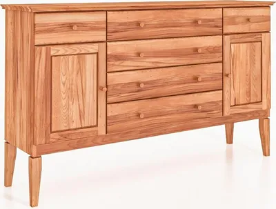 Produktbild von Kommode Sydo aus Kernbuche massiv 168x45x100 cm 2 Türen 6 Schubladen Holzbeine