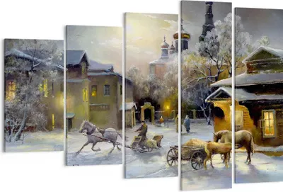 Produktbild von Bild auf Leinwand - Leinwandbild - Dorf Schlitten Schnee - 150x100cm - Wand Bild - Wanddeko - Leinwanddruck - Bilder - Kunstdruck - Wanddekoration - Leinwand bilder - Wandkunst - EG150x100-3544