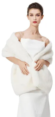 Produktbild von Kunstpelz Stola Damen Kunstfell Bolero Brautjacke Elfenbein Einheitsgröße