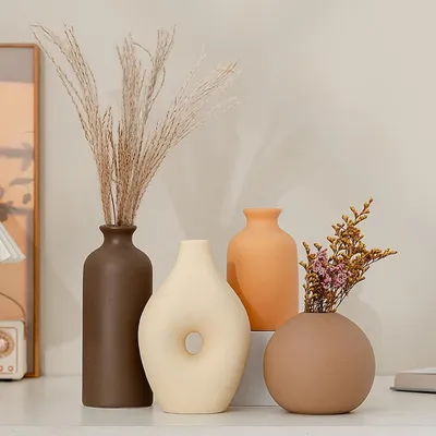 Image de Ensemble de 4 vases décoratifs en céramique, idéaux pour les fleurs séchées