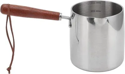 Immagine prodotto di pentola ad induzione da 450 ml in acciaio inox 304 con manici in legno - Ø 8,5 cm | Pentola multifunzionale Pentola per salse Pentola per latte Ciotola per fondere | Cioccolato Olio Burro Pentola per fondere
