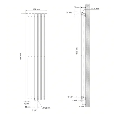 Zdjęcie produktu dla Grzejnik płytowy LuxeBath, jednowarstwowy, 370x1600 mm, biały, z podłączeniem środkowym, bez elementu grzejnego