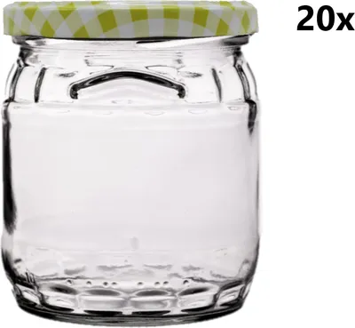 A clear glass jar with a checkered lid.