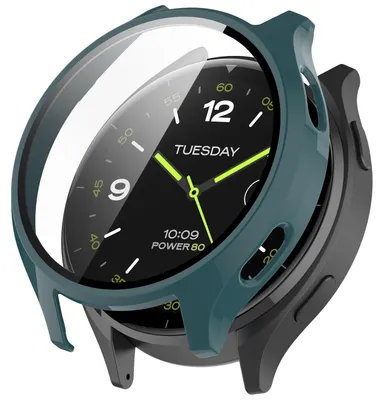 Produktbild von Für Xiaomi Watch 2 Kunststoff PC Smart Watch Hülle + H9 Schutz Hart Glas Dunkelgrün