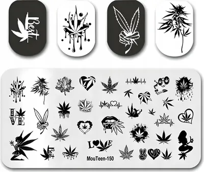 Image de Plaque de timbre à ongles avec des motifs de marijuana-herbes-ganja