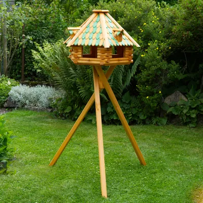 Produktbild von XXL Luxus Vogelhaus mit Solarbeleuchtung absoluter Blickfang, Vogelfutterhaus aus Holz, V13 XXL mit Ständer, Farbe:Braun - Grün