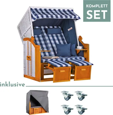 Produktbild von Strandkorb Baltic PE weiß Dessin Karo Blau-SET