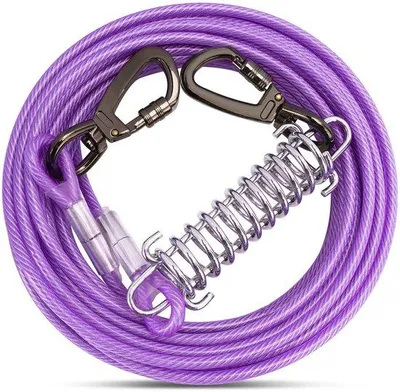 Produktbild von Ibenzoa® Tie-Out Hundeleine mit stoßdämpfender Feder, 3–15 m, PVC-ummantelter Stahldraht, 360° Drehverschluss, Edelstahlschnallen, verschiedene Farben