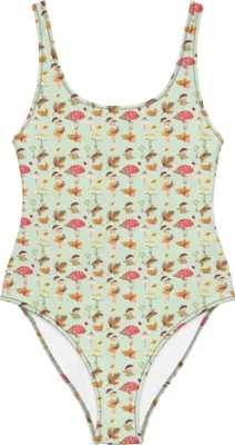 Produktbild von Mr. & Mrs. Panda Badeanzug Herbst Pilze Größe XXXL - Grün - Geschenk, Pilz Muster, Swimsuit, Herbstwald, Schmetterlings, Schwimmanzug, Damen-Einteiler, Shape-Badeanzug
