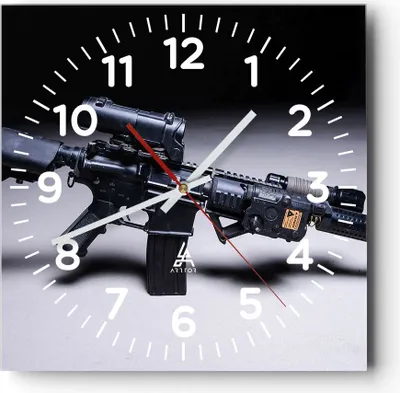 Produktbild von Wanduhr - Quadrat - Glasuhr - Gewehr Armee - 40x40cm - Schleichendes Uhrwerk - Lautlos - zum Aufhängen bereit - Dekoration Modern - Wanddekoration aus Glas - C4AC40x40-3776