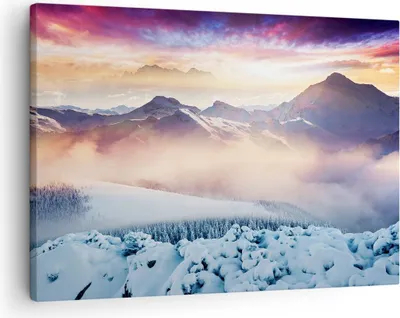 Produktbild von Bild auf Leinwand - Leinwandbild - Berge Schnee Winter - 70x50cm - Wand Bild - Wanddeko - Wandbilder - Leinwanddruck - Bilder - Kunstdruck - Wanddekoration - Leinwand bilder - Wandkunst - AA70x50-3596