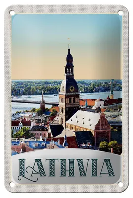 Produktbild von Blechschild Reise 12x18cm Lathvia Ausblick auf Stadt Brücke Schild