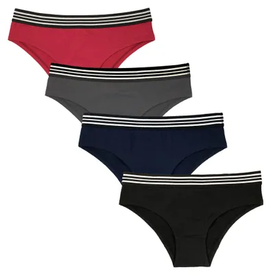 Produktbild von Fabio Farini - 4 Stück Damen Unterhosen - Frauen Panty-Slips aus Baumwolle im sportlichen Bikini-Style mit gestreiften Bund