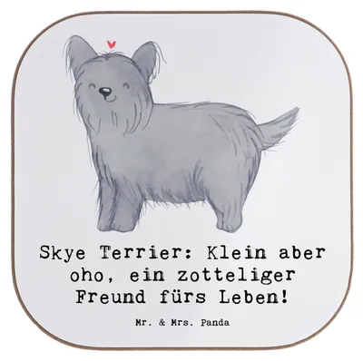 Produktbild von Mr. & Mrs. Panda Untersetzer für Gläser Skye Terrier Freund - Weiß - Geschenk, Kaffeeuntersetzer, Tischuntersetzer, Hunderasse, Jagdinstinkt, Hunderassen, Vielfalt