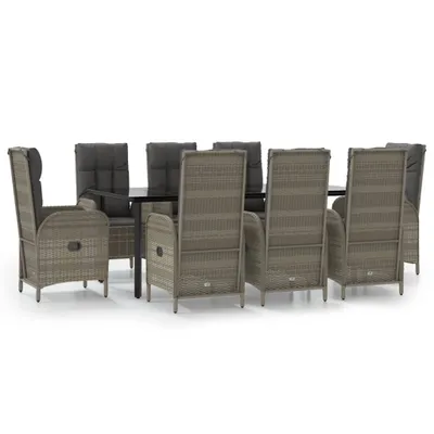 Produktbild von vidaXL 9-tlg. Garten-Essgruppe mit Kissen Schwarz und Grau Poly Rattan