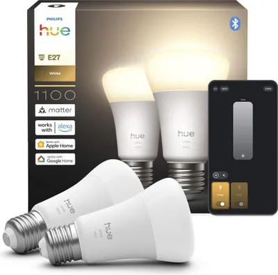 Produktbild von Philips Hue White A60 – Smarte Lampe E27 – 1100 lm, Intelligentes Leuchtmittel, Bluetooth/Zigbee, Weiß, LED, E27, A19