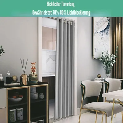 Produktbild von Blickdichter Thermo-Türvorhang mit Ösen, Kälteschutz und Wärmeisolierung für Schlafzimmer und Schrank, Grau, 120x200cm