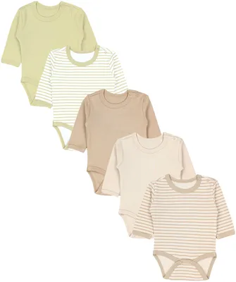 Immagine prodotto di TupTam, confezione da 5 body a maniche lunghe - 100% cotone,  OEKO-Tex, colore: mix di righe, verde salvia e beige, taglia: 98