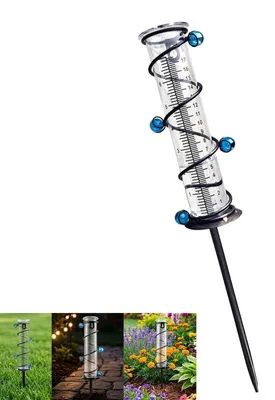 Produktbild von Regenmesser mit Metallständer – Frostsicher, 170mm Skala, leicht ablesbar | Für Rasen, Hof, Terrasse, Garten