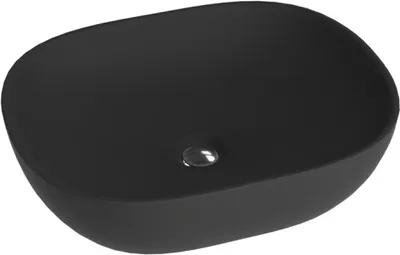 Produktbild von LAVITA Aufsatzwaschtisch Redondo Black| Aufsatzwaschbecken Rechteckig | Waschbecken Ohne Überlauf und Hahnloch | Aus hochwertigem Porzellan | Waschtisch | 46,5x37,5x12 cm | Schwarz Matt