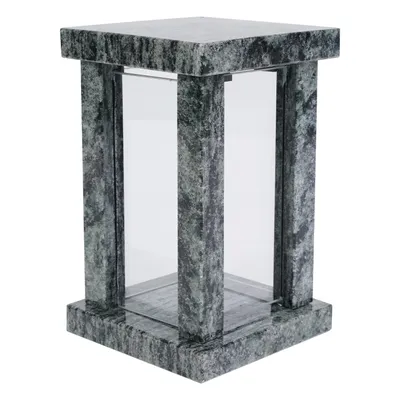 Produktbild von Grablampe aus Granit, olivgrün, viereckig, hochglanzpoliert, H 22 cm B 14 cm T 14 cm, witterungsbeständig