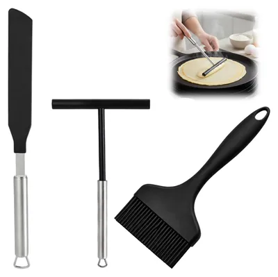 Crêpes-Wenderset, 3-teilig, Teigverteiler, Spatel, Silikonpinsel