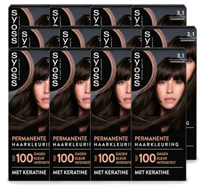 Imagen del producto de 12 unidades de tinte permanente para el cabello SYOSS, tono 3-1 (marrón oscuro) - Tinte duradero - Paquete económico - 12 unidades