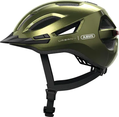 Immagine prodotto di ABUS Urban-I 4.0 city helmet - casco da bici con luce posteriore ricaricabile, 2 modalità di illuminazione, visiera, apertura a codino e chiusura magnetica - per adolescenti, donne e uomini - taglia S, verde